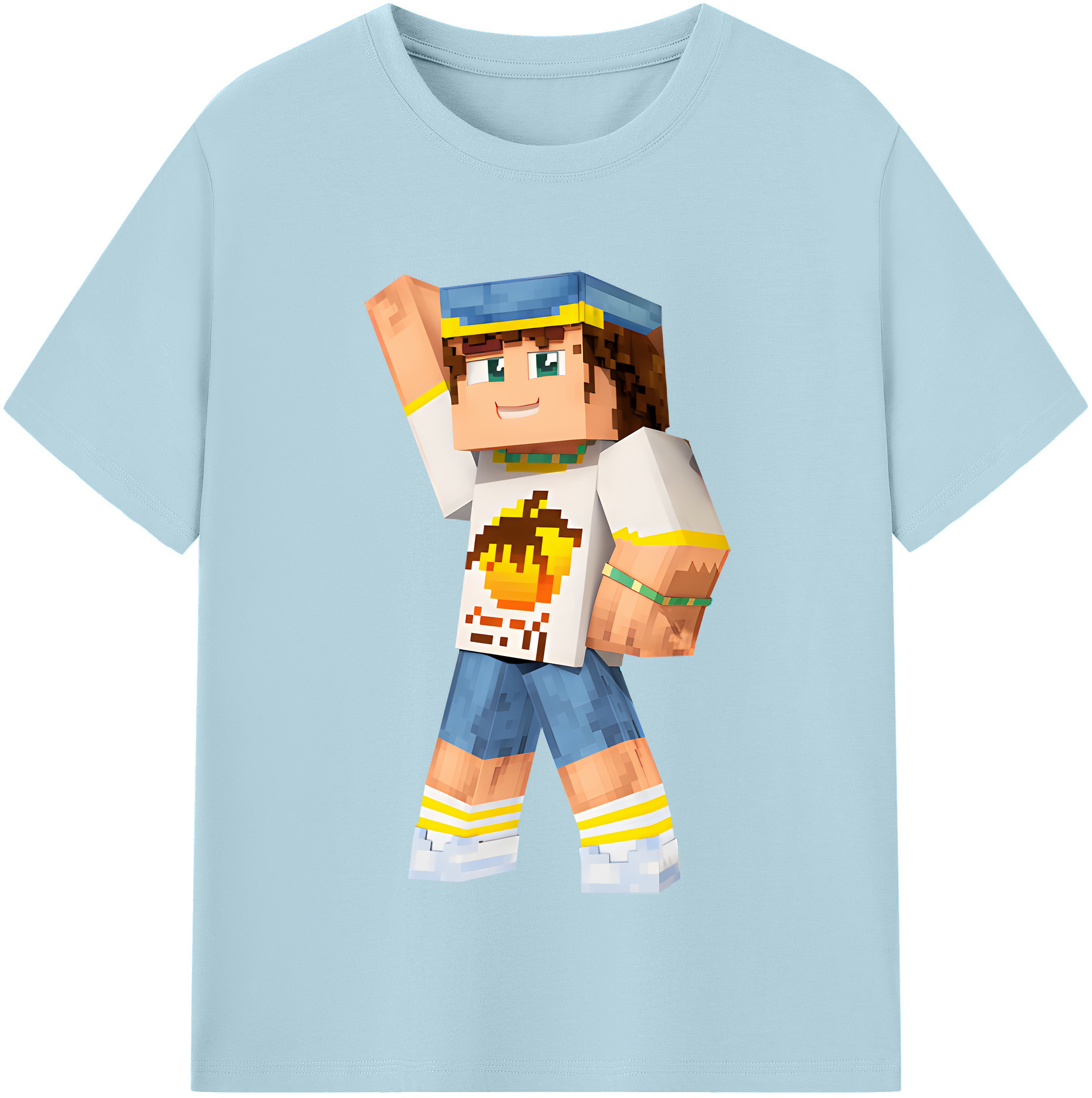 （画像用） マインクラフト ブロックの世界 Minecraft MC Block world 綿100％半袖Tシャツ（フロントプリント）